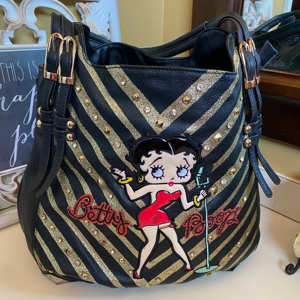 Betty Boop Black and Gold Hobo Bag